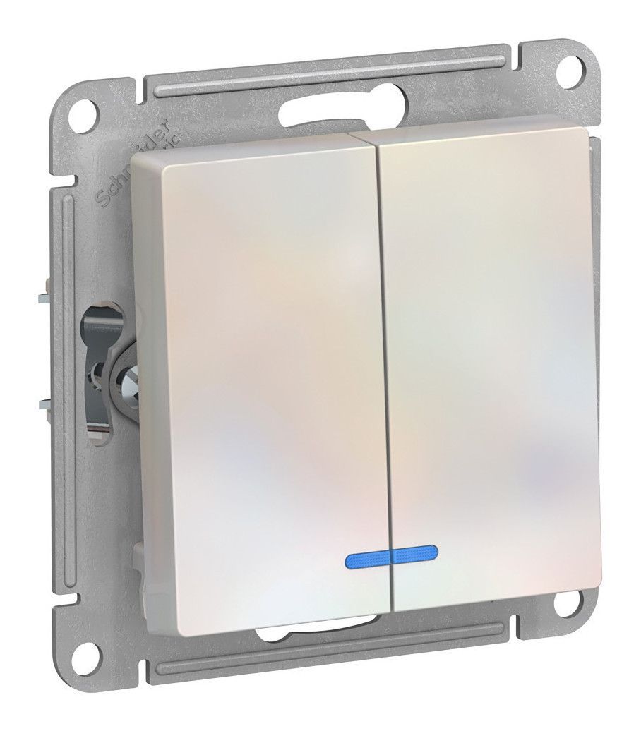 Выключатель 2-клавишный Systeme Electric ATLASDESIGN, с подсветкой, жемчуг ATN000453