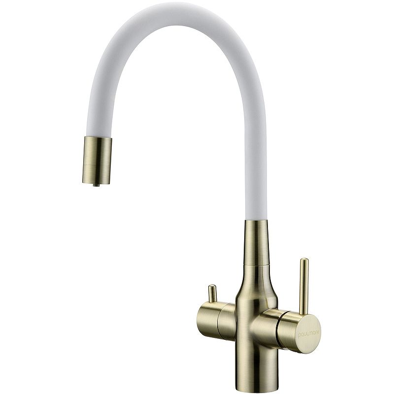Смеситель для кухни Salix бронза, белый шланг, 213419-BRw, Paulmark
