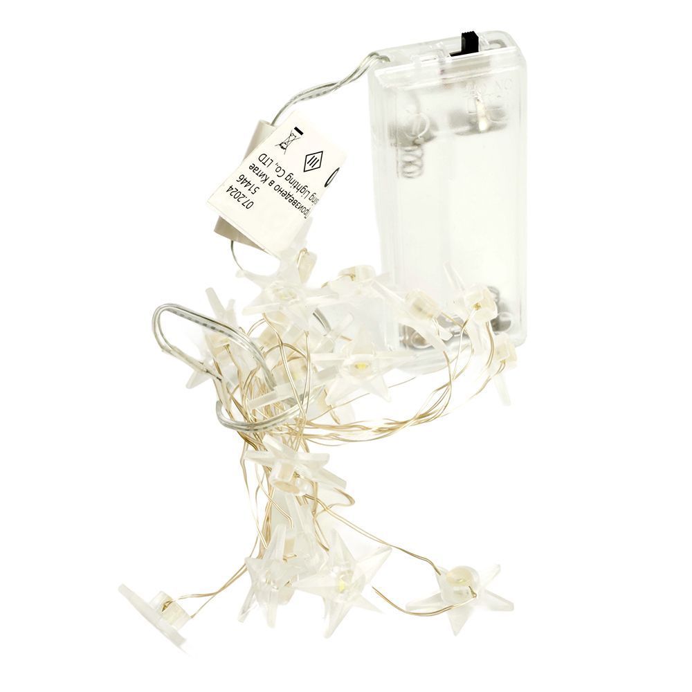 Светодиодная гирлянда Feron CL589 линейная Звездочки на проволоке, 5000К, с питанием от батареек, пр