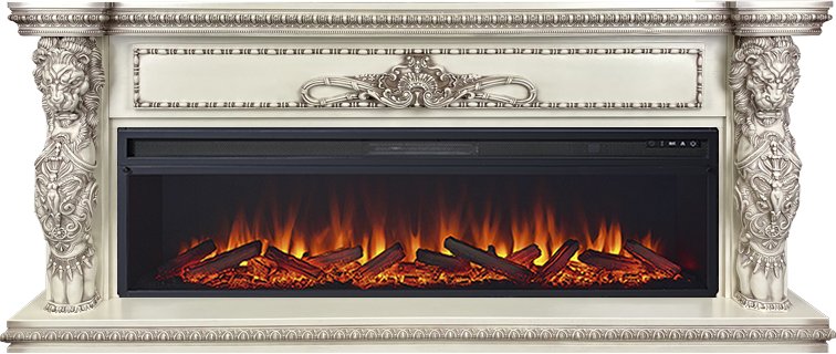 Каминокомплект Windsor 60 - Слоновая кость с темной патиной с очагом Vision 60 LOG LED