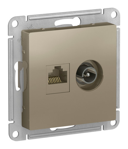 Розетка TV+RJ45 Cat.5 Systeme Electric ATLASDESIGN, оконечная, шампань ATN000589