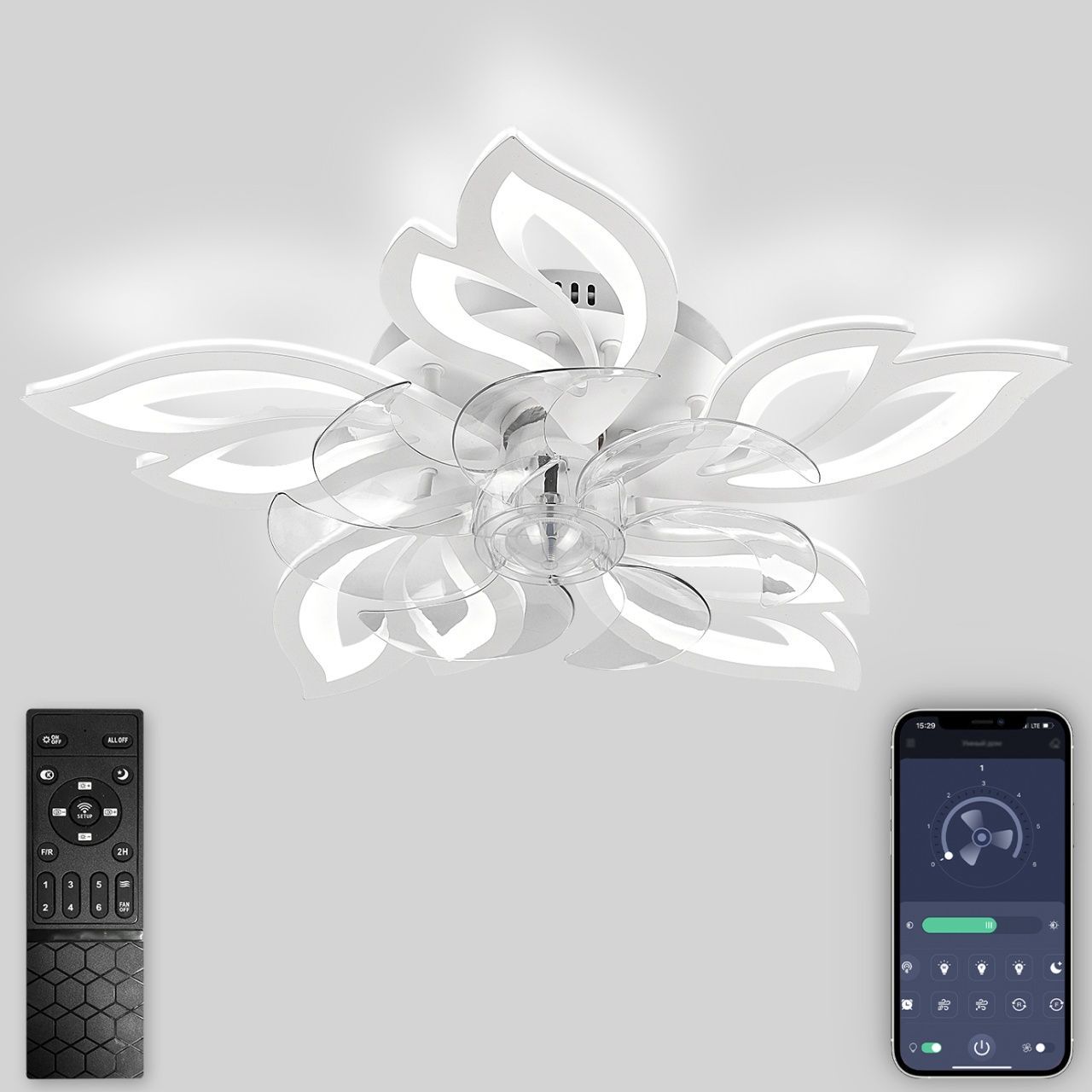 Светодиодная люстра с вентилятором, пультом ДУ 100W, белый Natali Kovaltseva LED LAMPS 81488