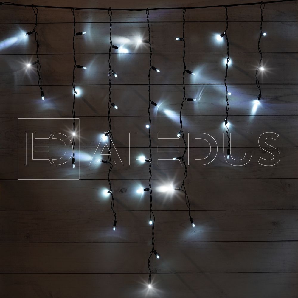 Бахрома (Айсикл) ALEDUS 3x0.9 м, черный провод, ПВХ, белый, с мерцанием i-BP-3x0.9M-W/F