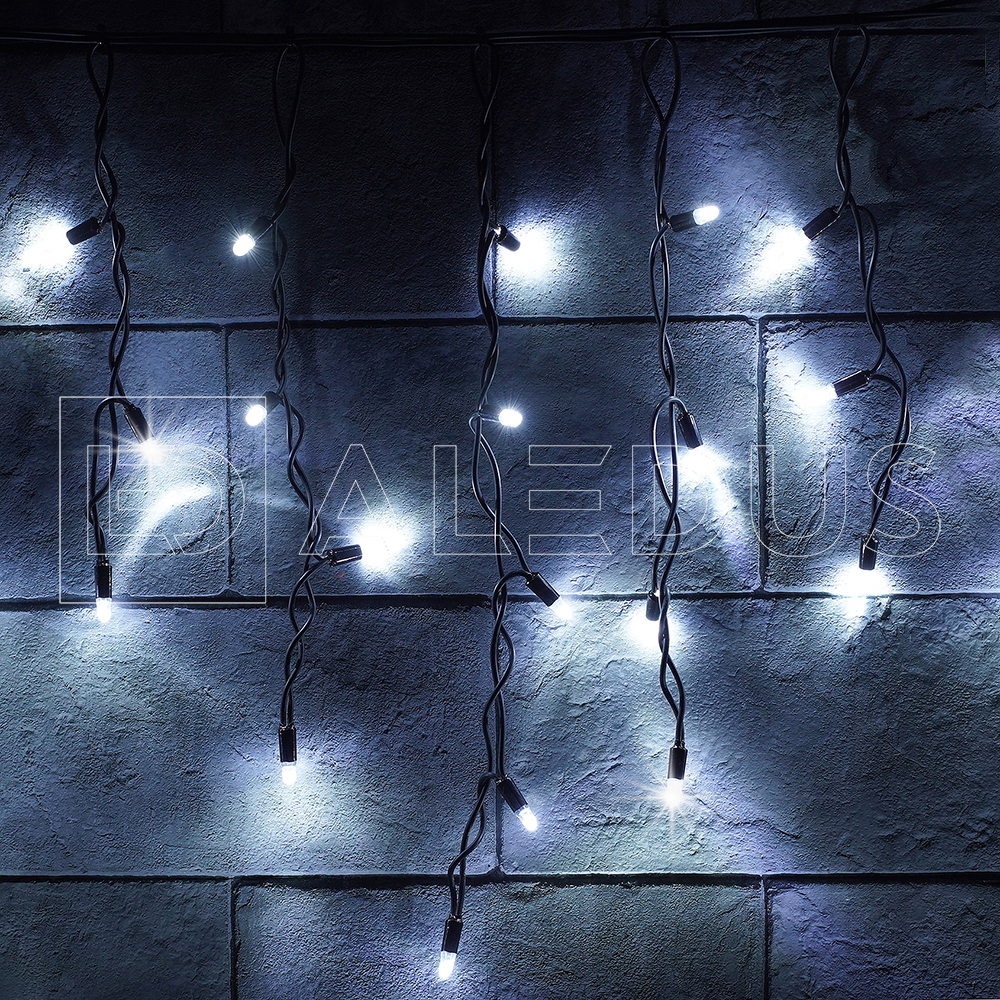 Бахрома (Айсикл) ALEDUS 3x0.5 м, черный провод, каучук (резина), белый, с мерцанием i-BR-3x0.5M-W/F