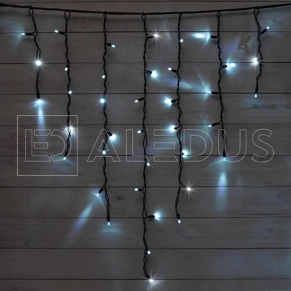 Бахрома (Айсикл) ALEDUS 3x0.9 м, черный провод, каучук (резина), белый, с мерцанием i-BR-3x0.9M-W/F