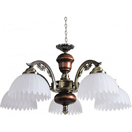 851-05-03 Люстра подвесная N-Light, 5 плафонов, дуб с бронзой